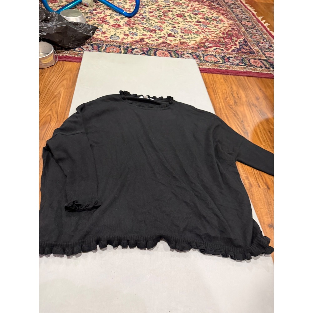 Boho Womens Mersea Ruffle Trim Knit Sweater OS Black